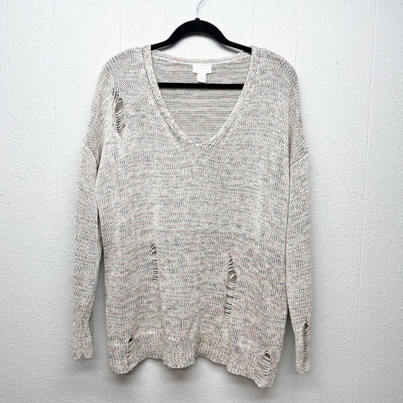 Caslon Distressed Knit Sweater Womens XL Boho Relaxed Contemporary Minimalist - Picture 1 of 11